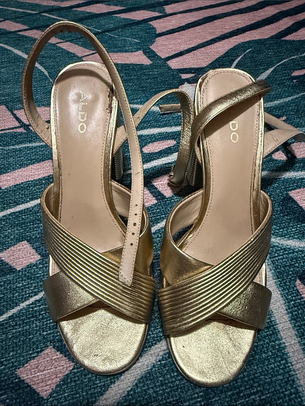 ALDO Gold Strappy Slingback High-Heel Sandals size 8